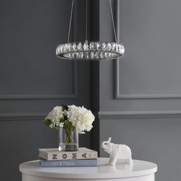 Reese 15.7" Adjustable Integrated LED Metal/Crystal Pendant Pendant - JONATHAN Y